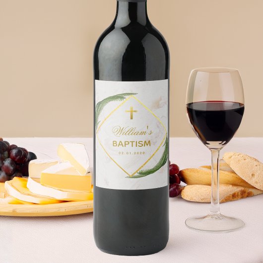 バプテスグリーンリーフェイク金ゴールドファーン離れズ大理石石 ワインラベル