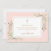 バプテスグリーンリー金ゴールドと赤面ピンク写真 サンキューカード (正面)