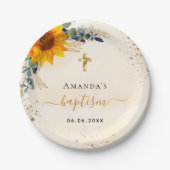 バプテスサンフラワーユーカリグリッター モダン ペーパープレート (正面)