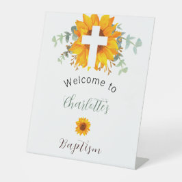 バプテスサンフラワーユーカリ十字歓迎 台座サイン