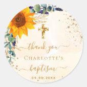 バプテスサンフラワーユーカリ感謝していグリッターユー ラウンドシール (正面)