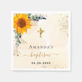 バプテスサンフラワーユーカリ緑のグリッター スタンダードカクテルナプキン