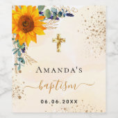 バプテスサンフラワーユーカリ緑のグリッター ワインラベル (シングルラベル)