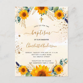 バプテスサンフラワーユーカリ金ゴールドグリッター インビテーションポストカード