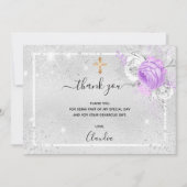 バプテスシルバーパープル花模様写真少女 サンキューカード (正面)