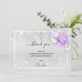 バプテスシルバーパープル花模様写真少女 サンキューカード (スタンド正面)