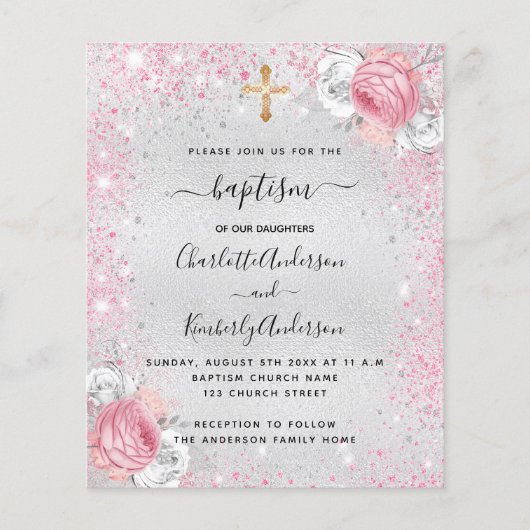バプテスシルバーピンクの双子フローラ予算の招待 チラシ (正面)