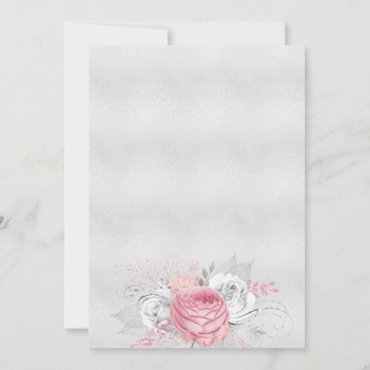 バプテスシルバーピンク花模様ガールエレガントホワイト 招待状 (裏面)