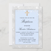 バプテスシルバーブルーの男の子のキラキラのスクリプト 招待状 (正面)