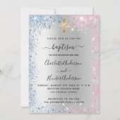 バプテスシルバーブルーピンクの双子の男の子のラグジュアリー 招待状 (正面)