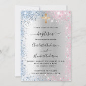 バプテスシルバーブルーピンクの双子の男の子の女の子 招待状 (正面)