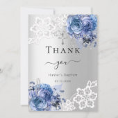 バプテスシルバーブルーフローラレースボーイサンキューカード 招待状 (正面)