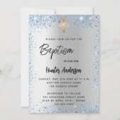 バプテスシルバーブルーボーイグリッタークロス贅沢 招待状 (正面)