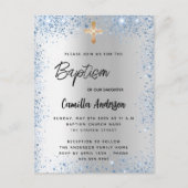 バプテスシルバーブルーボーイグリッタークロス インビテーションポストカード (正面)