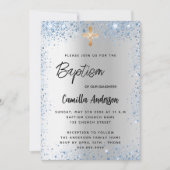 バプテスシルバーブルーボーイグリッタークロス 招待状 (正面)