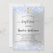 バプテスシルバーブルー紙吹雪男の赤ちゃん 招待状 (正面)