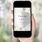 バプテスシルバーホワイトフローラレースサンキューカード 招待状