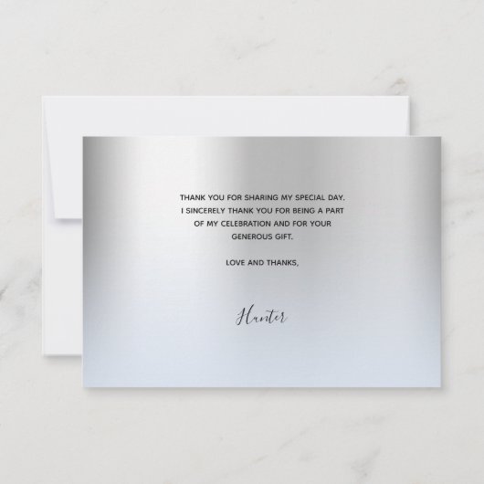 バプテスシルバーライトブルー男の赤ちゃんフォトスクリプト サンキューカード (裏面)