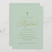 バプテススエレガントセージのスクリプトクロス 招待状 (正面/裏面)