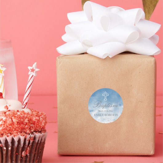 バプテススカイ青モノグラムエレガントシール ラウンドシール (パーティー)