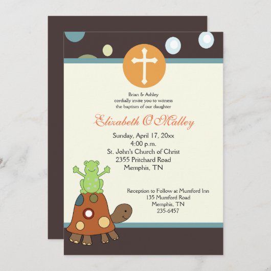 バプテススピニフィクション5x7カエル&カメ招待状 招待状 (正面/裏面)
