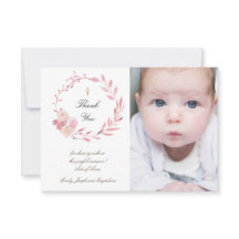 バプテスダスティピンクの花リースサンキューカード