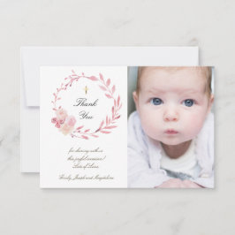 バプテスダスティピンクの花リースサンキューカード 招待状