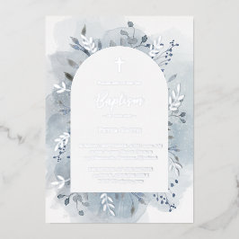 バプテスダスティブルーウォーターカラー銀 箔招待状