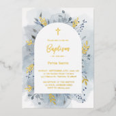 バプテスダスティブルーウォーター色の金ゴールド箔の招待 箔招待状 (正面)