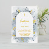 バプテスダスティブルーウォーター色の金ゴールド箔の招待 箔招待状 (立ち正面)