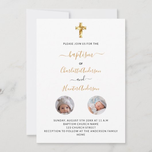 バプテスツイン白写真男女兼用 招待状 (正面)