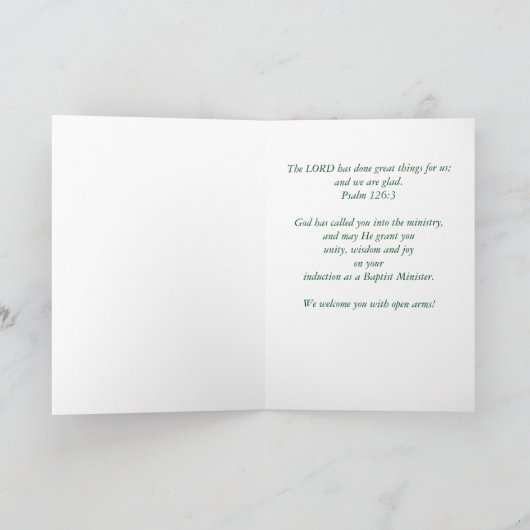 バプテスト大臣の就任式 カード (内部)