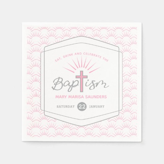 バプテスハローとクロスカスタムピンク スタンダードカクテルナプキン (正面)