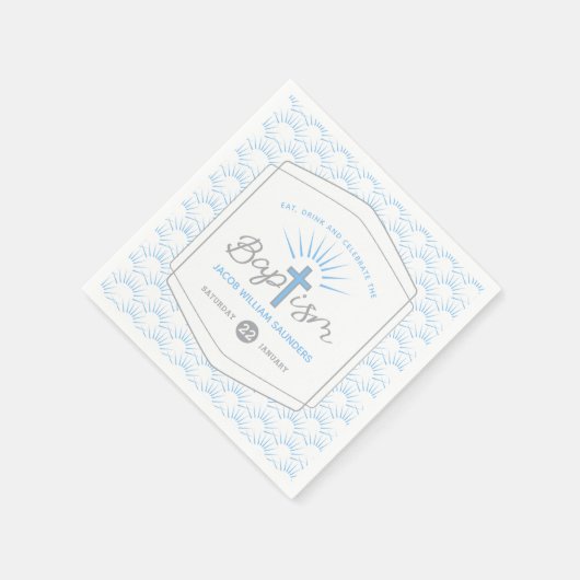 バプテスハローとクロスカスタムブルーグレー スタンダードカクテルナプキン (角)