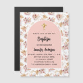 バプテスパンパスフラワーズバラ金ゴールドピンクガールラグジュアリー マグネット招待状 (正面/裏面)
