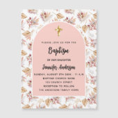 バプテスパンパスフラワーズバラ金ゴールドピンクガールラグジュアリー マグネット招待状 (正面)