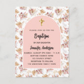 バプテスパンパス花バラ金ゴールドピンクの女の子 インビテーションポストカード (正面)