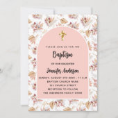 バプテスパンパス花バラ金ゴールドピンクの女の子 招待状 (正面)