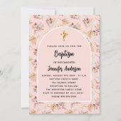 バプテスパンパ花模様バラ金ゴールドピンクの女の子 招待状 (正面)