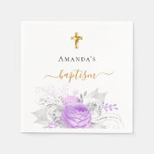 バプテスパープルフローラ白エレガント名ガール スタンダードカクテルナプキン (正面)