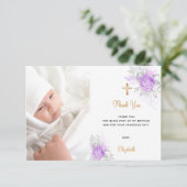 バプテスパープル花模様カスタムフォト金ゴールドガール サンキューカード (スタンド正面)