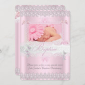 バプテスピかわいらしックスレース写真蝶ガール 招待状 (正面/裏面)