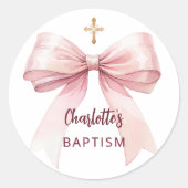 バプテスピンクの弓ガールクロス ラウンドシール (正面)