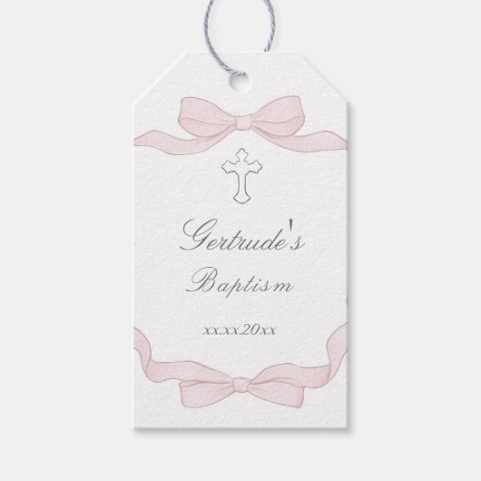 バプテスピンクの弓フレーム ギフトタグ (正面)