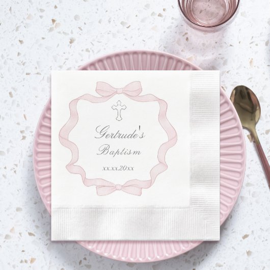 バプテスピンクの弓フレーム 縁ありカクテルナプキン