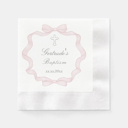 バプテスピンクの弓フレーム 縁ありカクテルナプキン (正面)