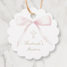 バプテスピンクの弓ベビーガールメッセージカード フェイバータグ