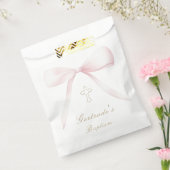 バプテスピンクの弓ベビーガールメッセージカード フェイバーバッグ (封をした状態)