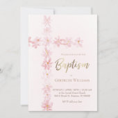 バプテスピンクの水色のフローラクロス 招待状 (正面)