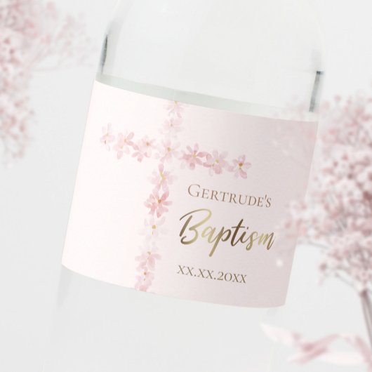 バプテスピンクの水色クロス ペットボトルラベル